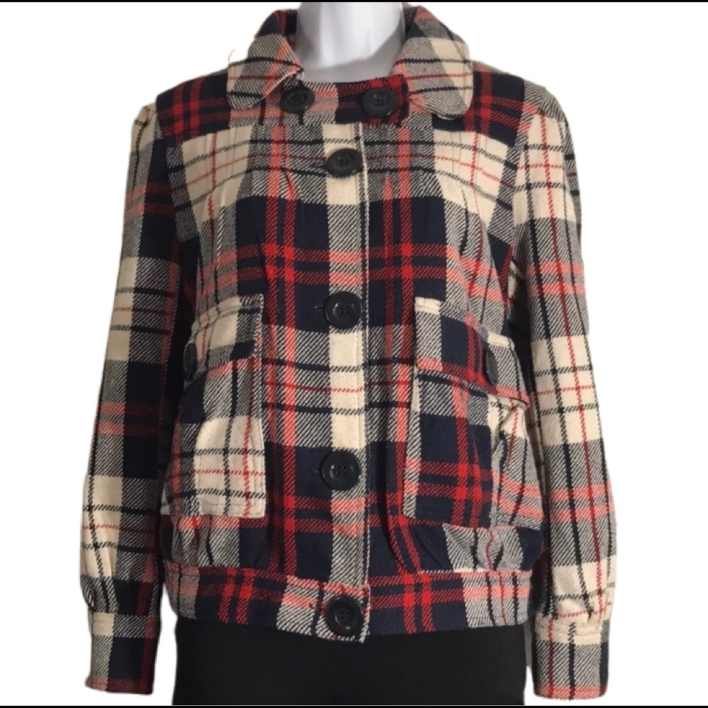 Lovely Waist Length Plaid PeaCoat